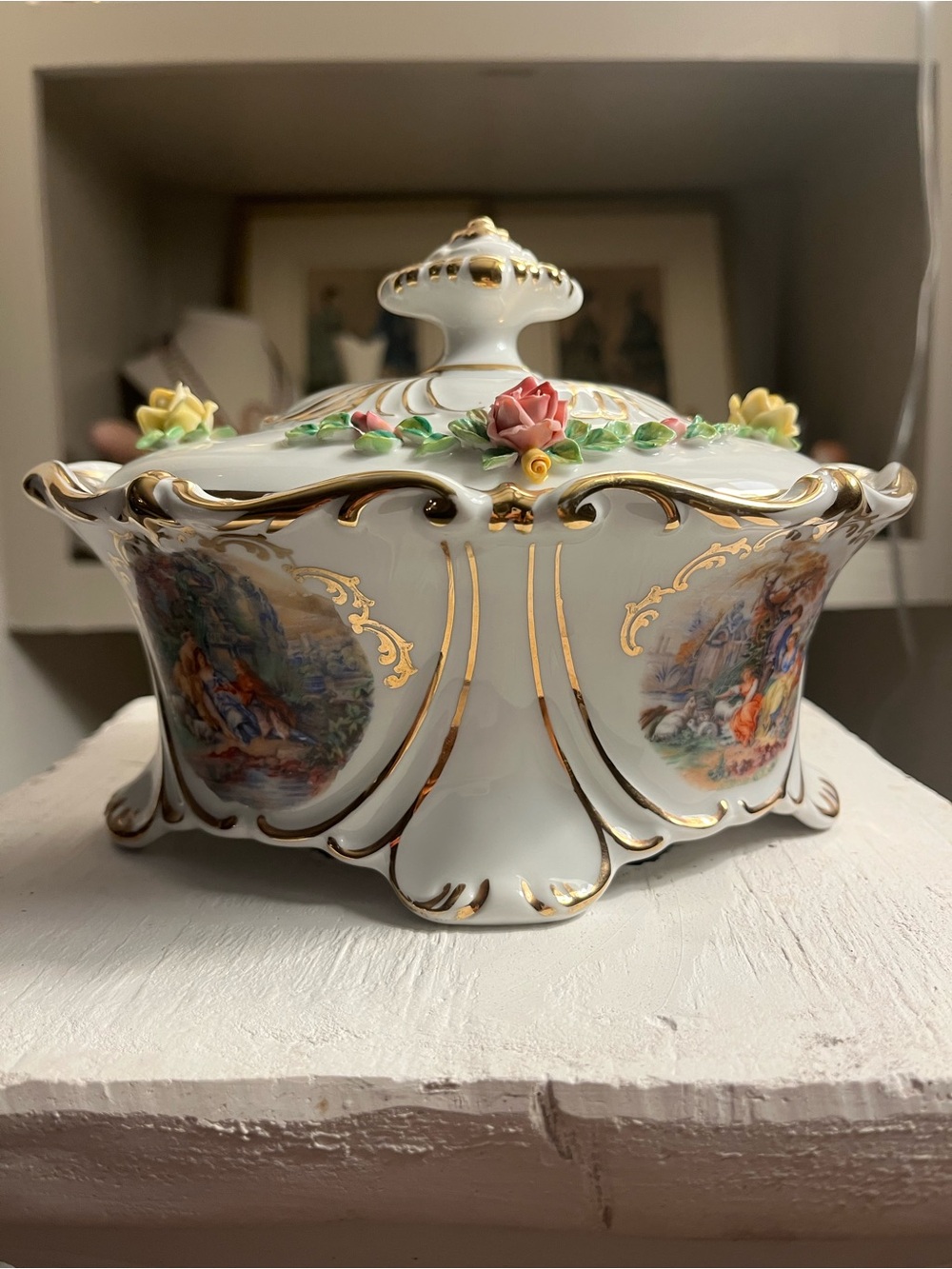 Rococo Cico Bavaria Germany Porcelain Lidded Bowl - Courting Couple Scene